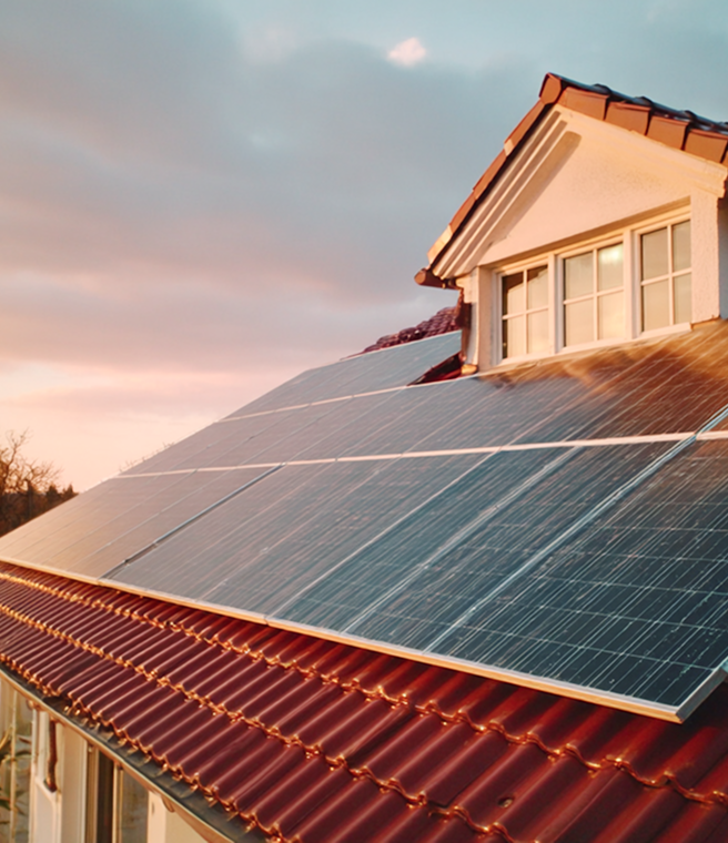 Tetto casa con pannelli fotovoltaici