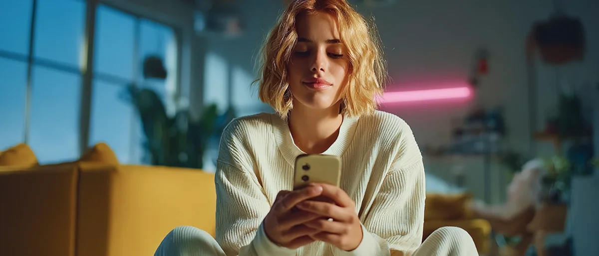 Ragazza soddisfatta che usa lo smartphone