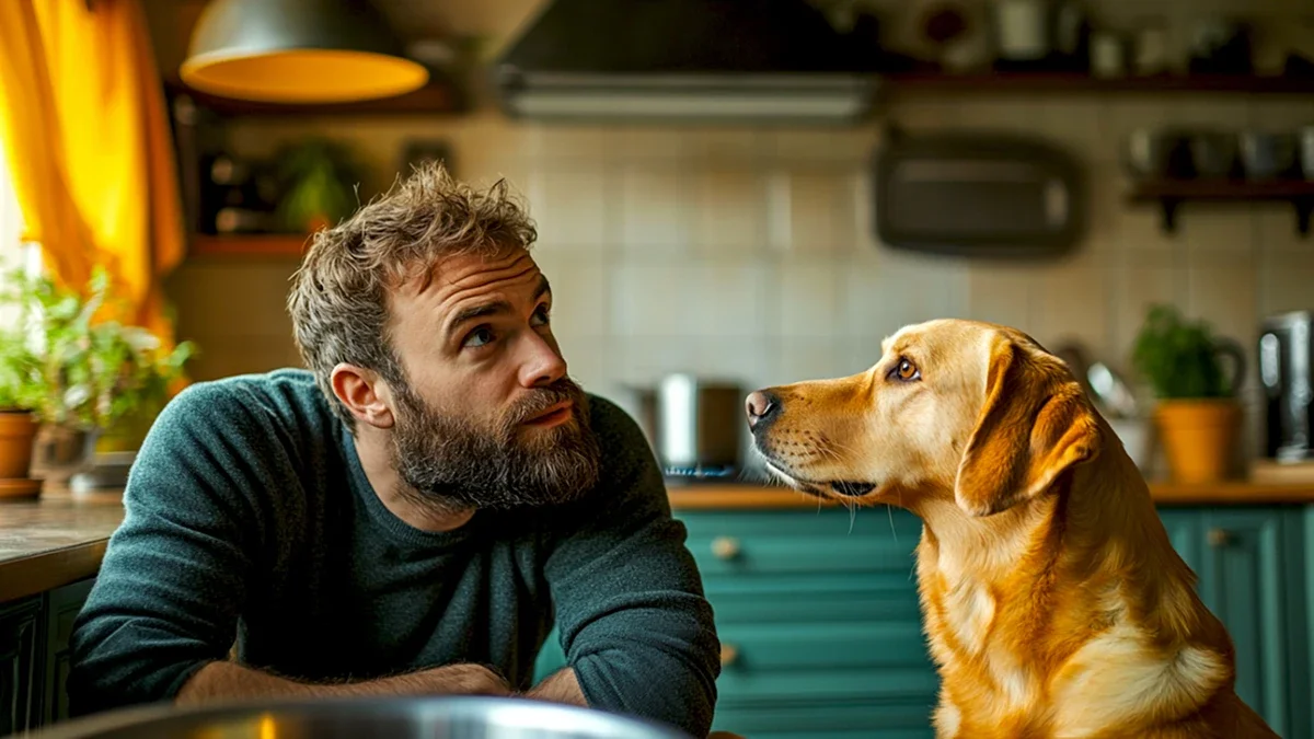 uomo guarda cane
