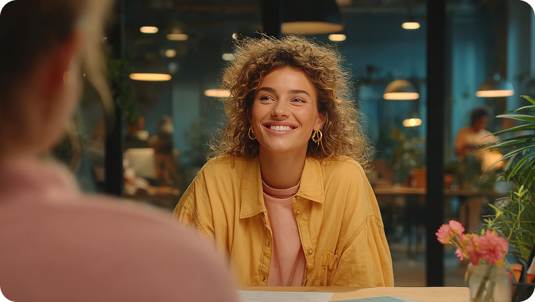 ragazza sorridente conversa con operatore